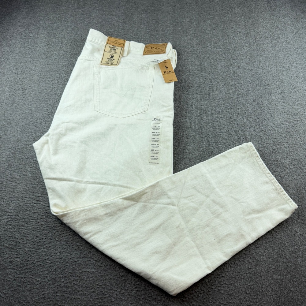 Polo Ralph Lauren Varick Slim Straight Men's 46B x 32 White Garment Dyed Jeans